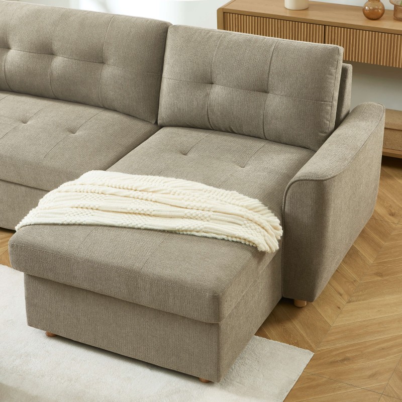 Divano angolare convertibile e reversibile TAMARA a 4 posti in tessuto grigio testurizzato