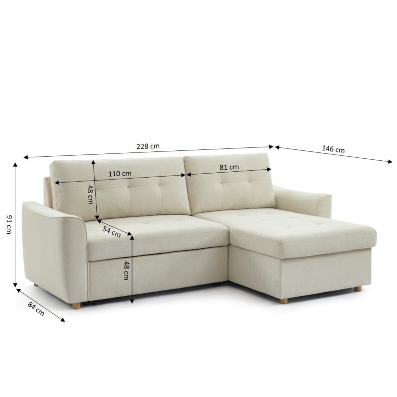 Divano angolare convertibile e reversibile TAMARA 4 posti in tessuto testurizzato beige