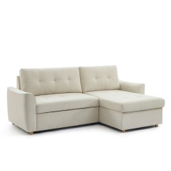 Divano angolare convertibile e reversibile TAMARA 4 posti in tessuto testurizzato beige