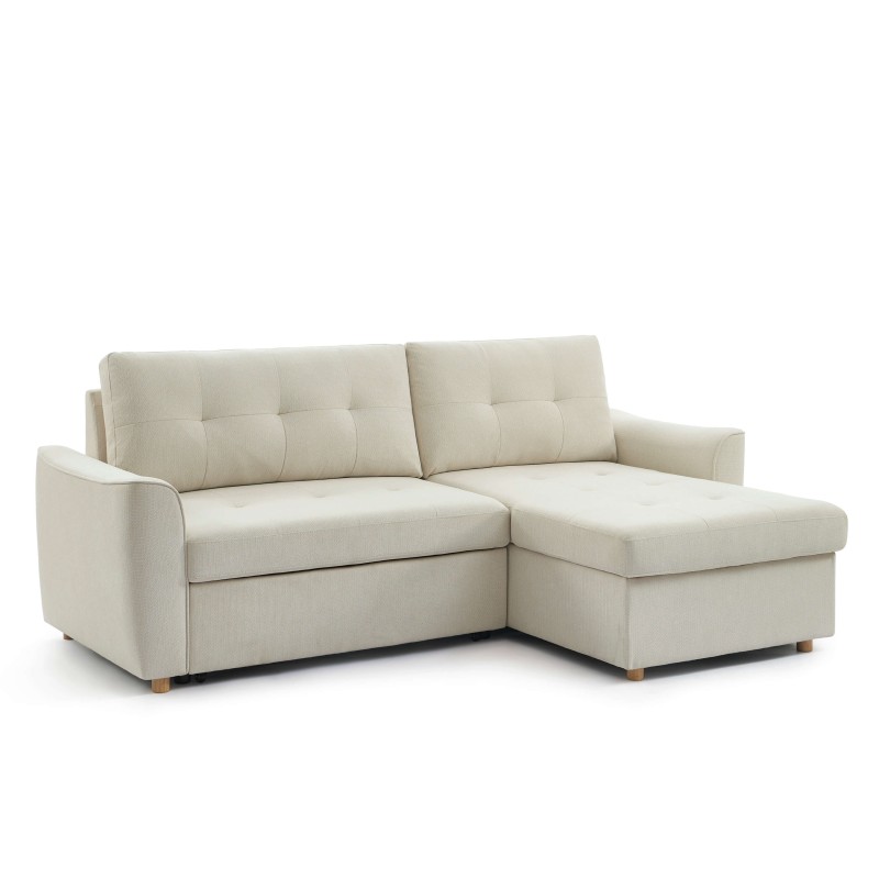 Divano angolare convertibile e reversibile TAMARA 4 posti in tessuto testurizzato beige