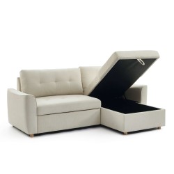 Divano angolare convertibile e reversibile TAMARA 4 posti in tessuto testurizzato beige