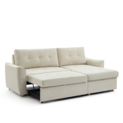 Divano angolare convertibile e reversibile TAMARA 4 posti in tessuto testurizzato beige