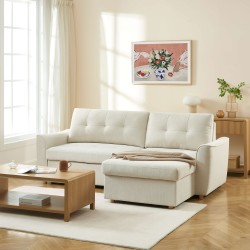 Divano angolare convertibile e reversibile TAMARA 4 posti in tessuto testurizzato beige