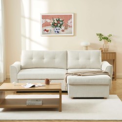 Divano angolare convertibile e reversibile TAMARA 4 posti in tessuto testurizzato beige