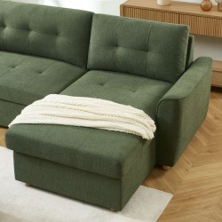 Divano angolare convertibile e reversibile TAMARA 4 posti in tessuto testurizzato verde