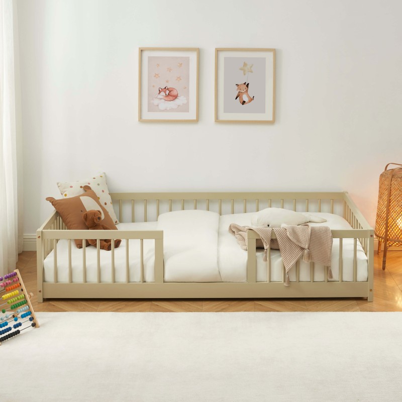 Letto per bambini con sponde EDEN in pino massiccio beige 90x190 rete inclusa