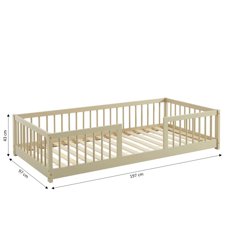 Letto per bambini con sponde EDEN in pino massiccio beige 90x190 rete inclusa