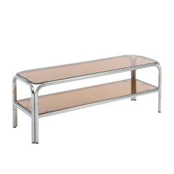 Meuble TV MAGGY verre trempé orange foncé et structure en chrome