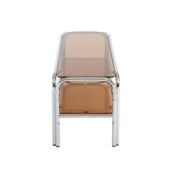 Meuble TV MAGGY verre trempé orange foncé et structure en chrome