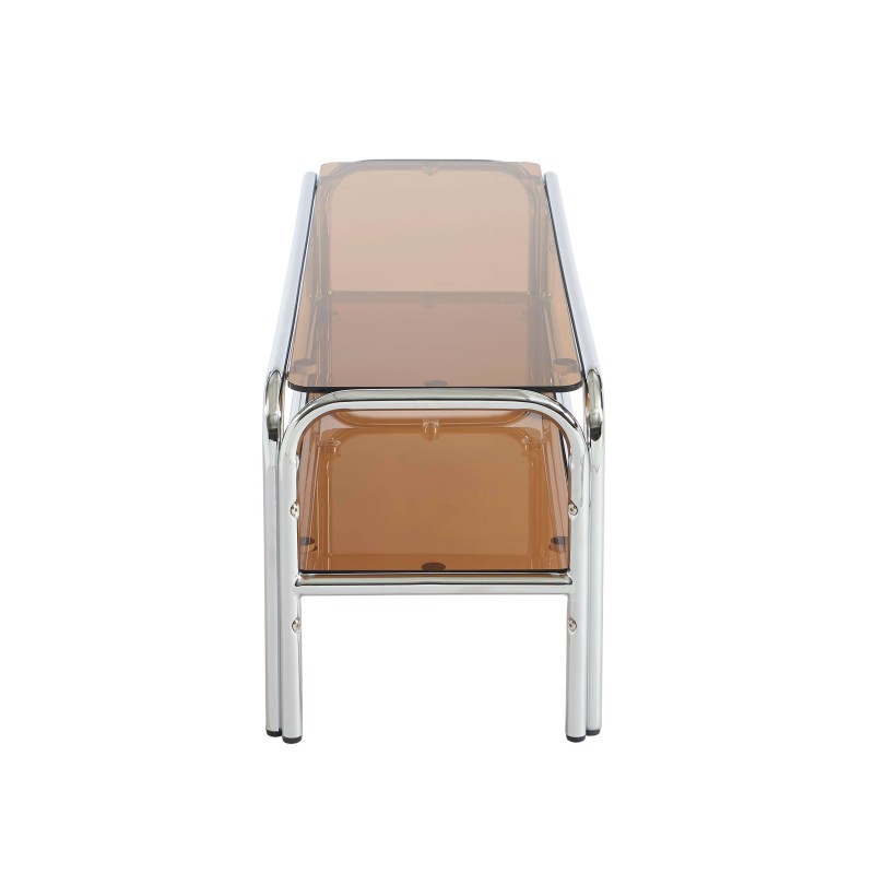 Meuble TV MAGGY verre trempé orange foncé et structure en chrome