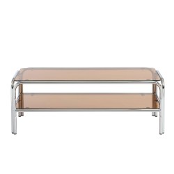 Meuble TV MAGGY verre trempé orange foncé et structure en chrome