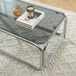 Tavolino MAGGY in vetro temperato nero con struttura cromata