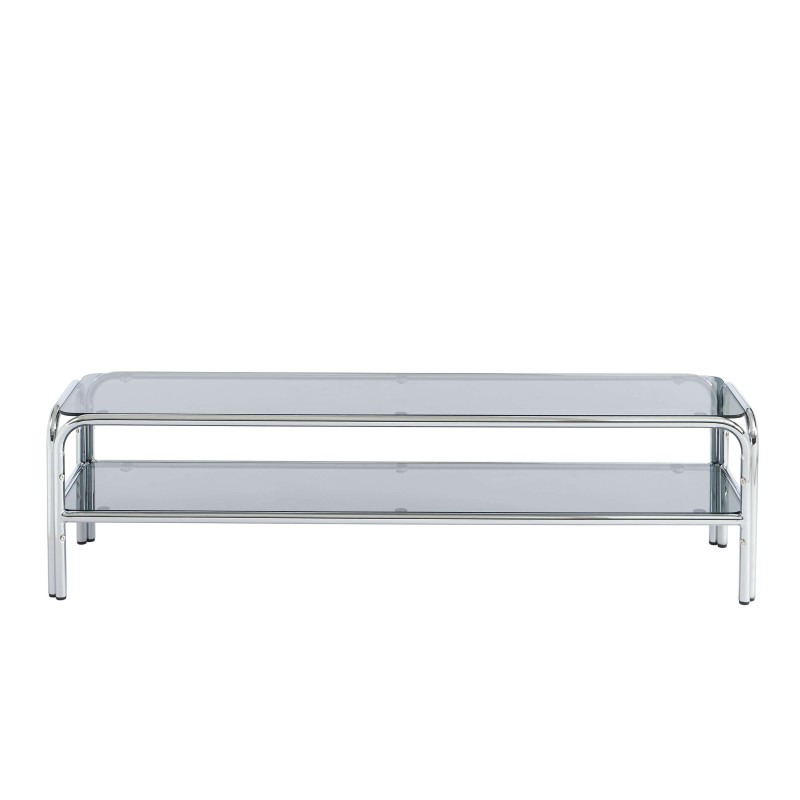 Meuble TV MAGGY verre trempé noir et structure en chrome 160cm