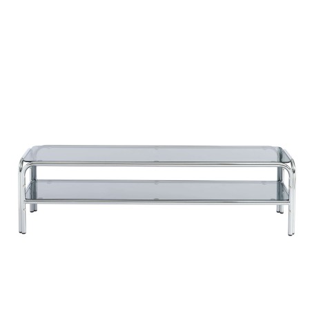 Meuble TV MAGGY verre trempé noir et structure en chrome 160cm