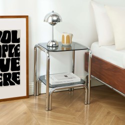 Comodino MAGGY in vetro temperato nero con struttura cromata