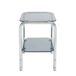 Comodino MAGGY in vetro temperato nero con struttura cromata