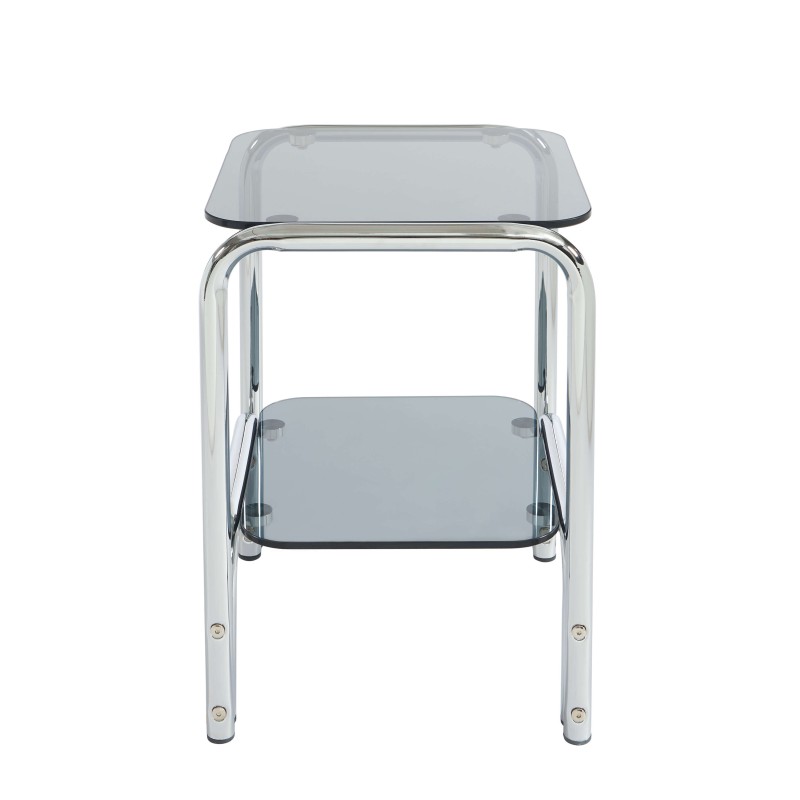 Comodino MAGGY in vetro temperato nero con struttura cromata