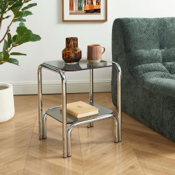 Comodino MAGGY in vetro temperato nero con struttura cromata