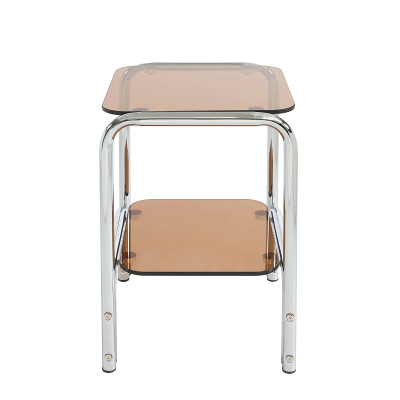 Comodino MAGGY in vetro temperato arancione con struttura cromata