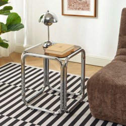 Tavolino MAGGY in vetro temperato arancione con struttura cromata