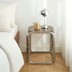 Tavolino MAGGY in vetro temperato arancione con struttura cromata