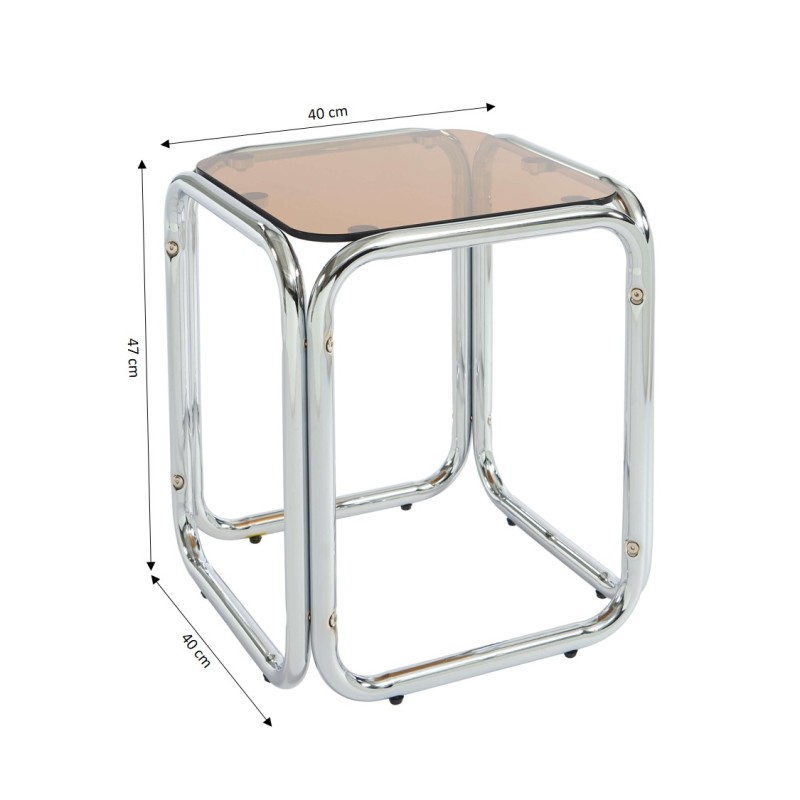 Tavolino MAGGY in vetro temperato arancione con struttura cromata