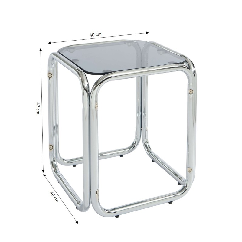 Tavolino MAGGY in vetro temperato nero con struttura cromata