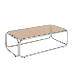 Tavolino MAGGY in vetro temperato arancione scuro con struttura cromata