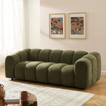 3-Sitzer-Sofa SUNNY aus grünem Tweedstoff