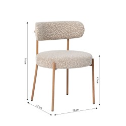 Set di 2 sedie NOA in tessuto stampato leopardato beige con gambe in metallo finitura legno