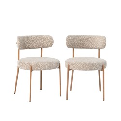 Set di 2 sedie NOA in tessuto stampato leopardato beige con gambe in metallo finitura legno