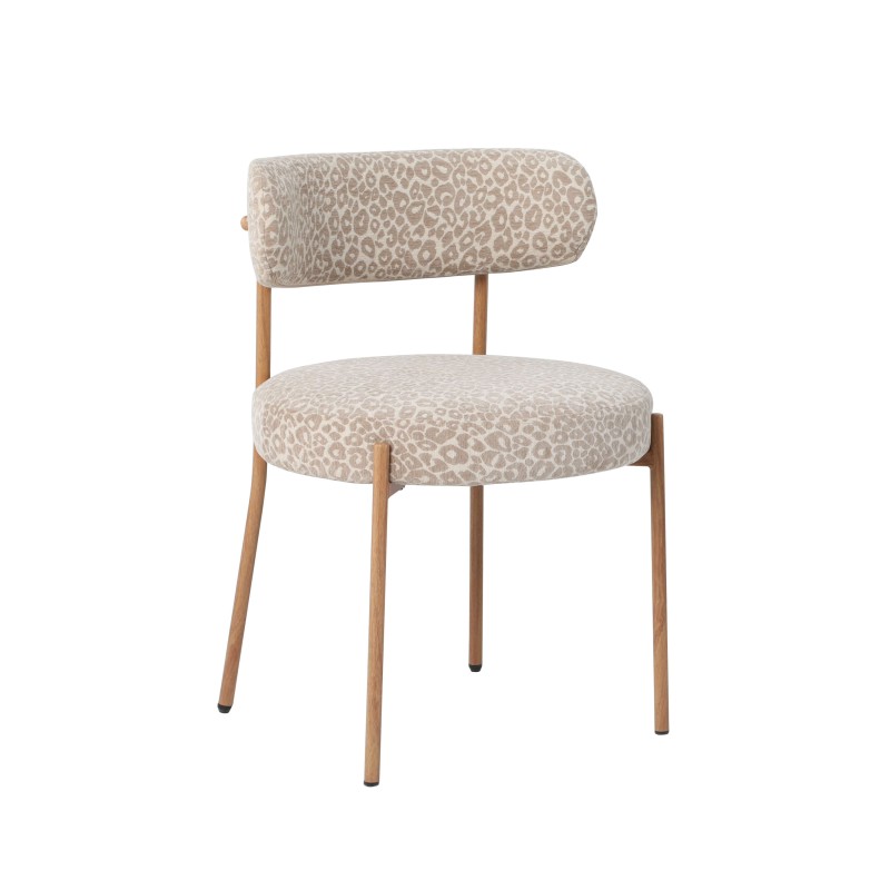 Set di 2 sedie NOA in tessuto stampato leopardato beige con gambe in metallo finitura legno