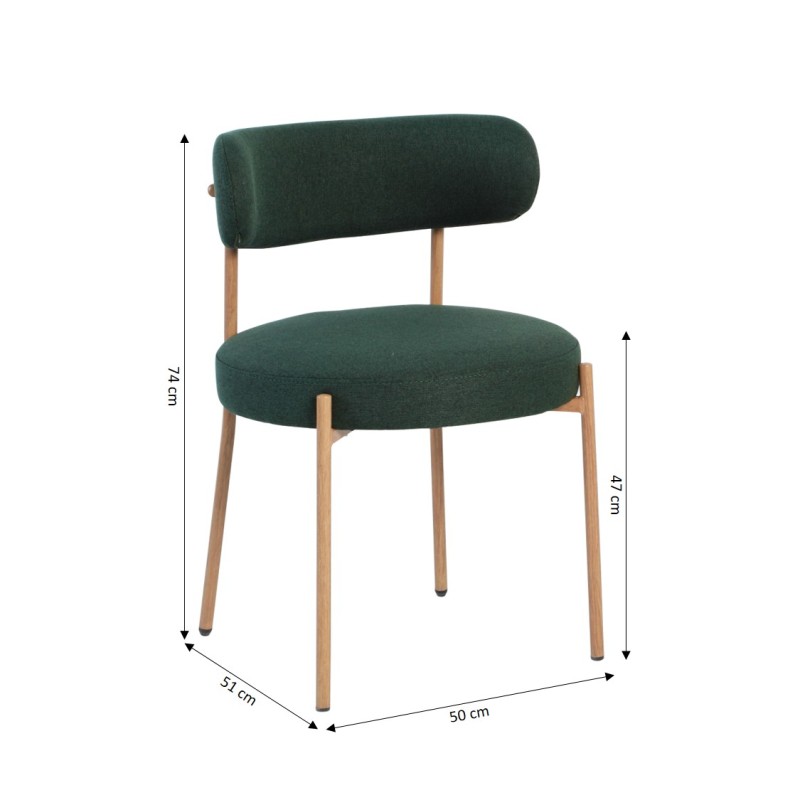 Set di 2 sedie NOA in tessuto verde con gambe in metallo finitura legno