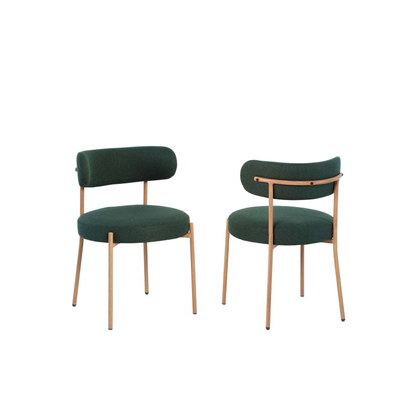 Set di 2 sedie NOA in tessuto verde con gambe in metallo finitura legno