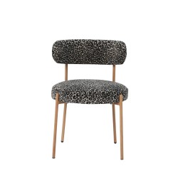 Set di 2 sedie NOA in tessuto leopardato nero con gambe in metallo finitura legno