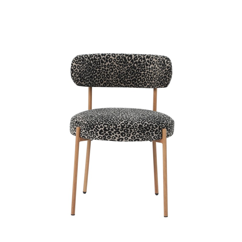 Set di 2 sedie NOA in tessuto leopardato nero con gambe in metallo finitura legno