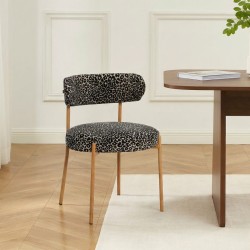 Set di 2 sedie NOA in tessuto leopardato nero con gambe in metallo finitura legno