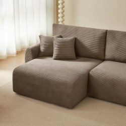 Divano angolare sinistro aperto convertibile DANILO 4 posti in velluto a coste color tortora