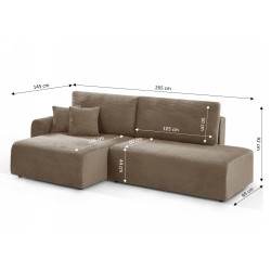 Divano angolare sinistro aperto convertibile DANILO 4 posti in velluto a coste color tortora