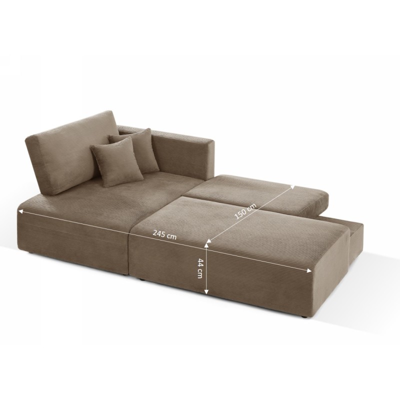 Divano angolare sinistro aperto convertibile DANILO 4 posti in velluto a coste color tortora