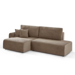 Divano angolare sinistro aperto convertibile DANILO 4 posti in velluto a coste color tortora