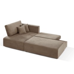 Divano angolare sinistro aperto convertibile DANILO 4 posti in velluto a coste color tortora