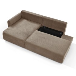 Divano angolare sinistro aperto convertibile DANILO 4 posti in velluto a coste color tortora