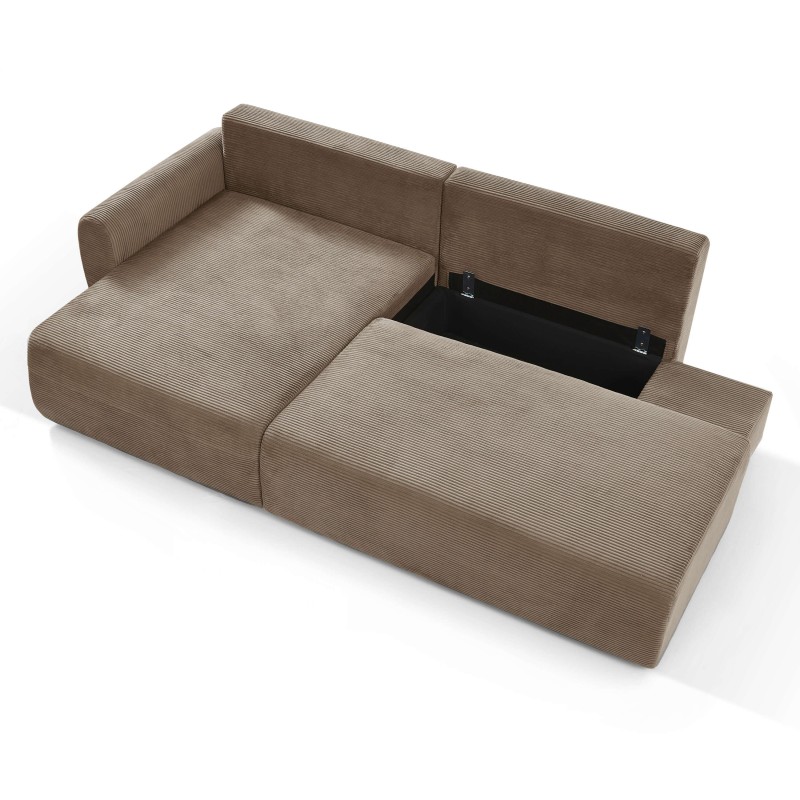 Divano angolare sinistro aperto convertibile DANILO 4 posti in velluto a coste color tortora