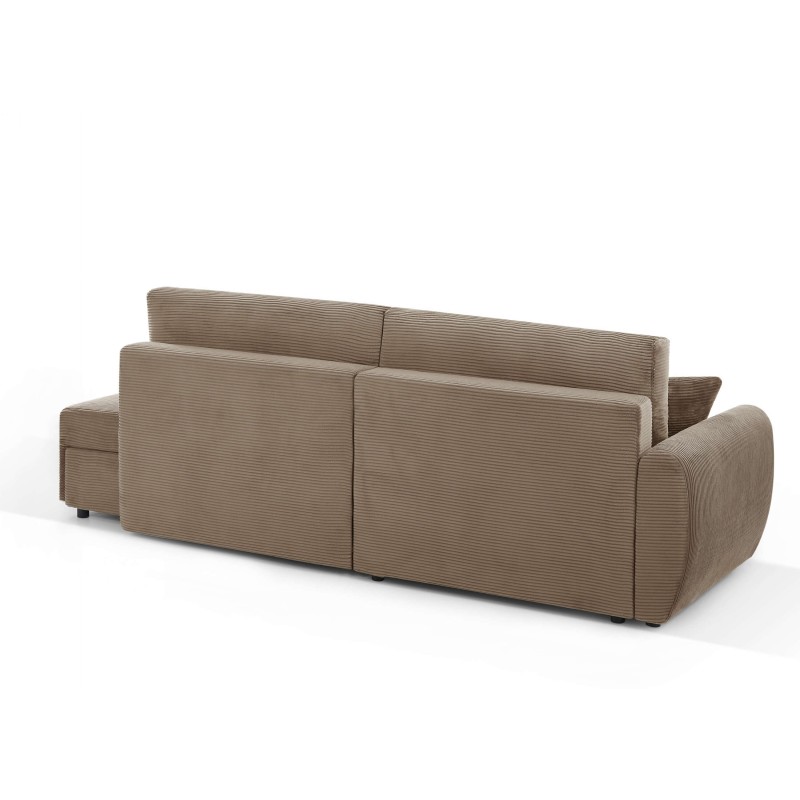 Divano angolare sinistro aperto convertibile DANILO 4 posti in velluto a coste color tortora