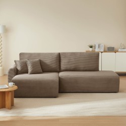 Divano angolare sinistro aperto convertibile DANILO 4 posti in velluto a coste color tortora