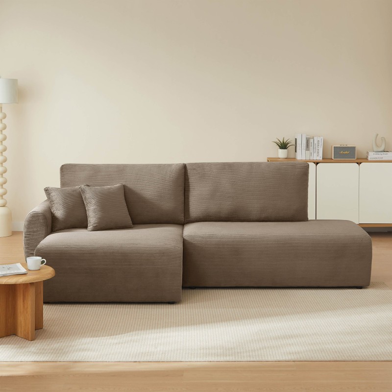 Divano angolare sinistro aperto convertibile DANILO 4 posti in velluto a coste color tortora