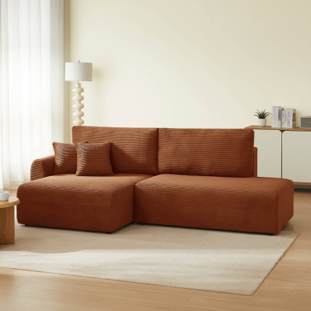 Divano angolare sinistro aperto convertibile DANILO 4 posti in velluto a coste terracotta