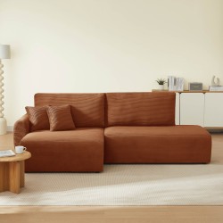 Divano angolare sinistro aperto convertibile DANILO 4 posti in velluto a coste terracotta