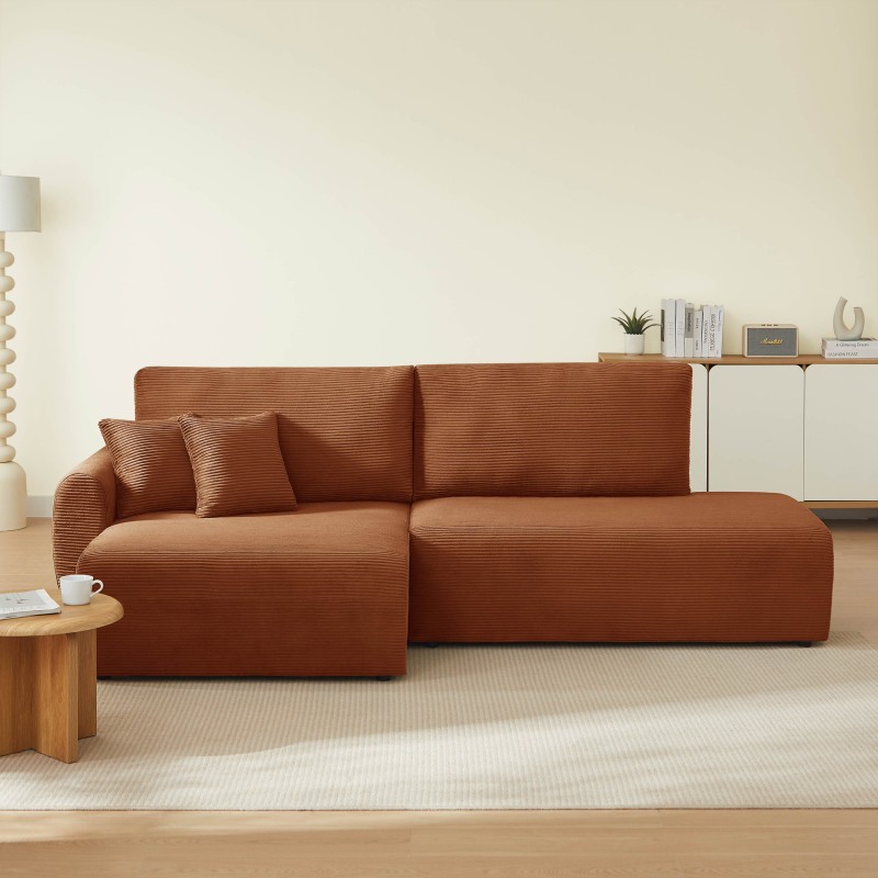 Divano angolare sinistro aperto convertibile DANILO 4 posti in velluto a coste terracotta